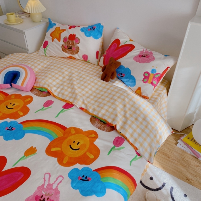 91家纺网 家纺一手货源 找家纺 星期八 2021新款13372你好春天系列四件套 彩绘童话