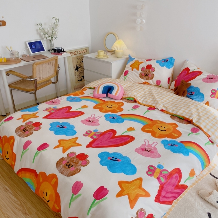 91家纺网 家纺一手货源 找家纺 星期八 2021新款13372你好春天系列四件套 彩绘童话