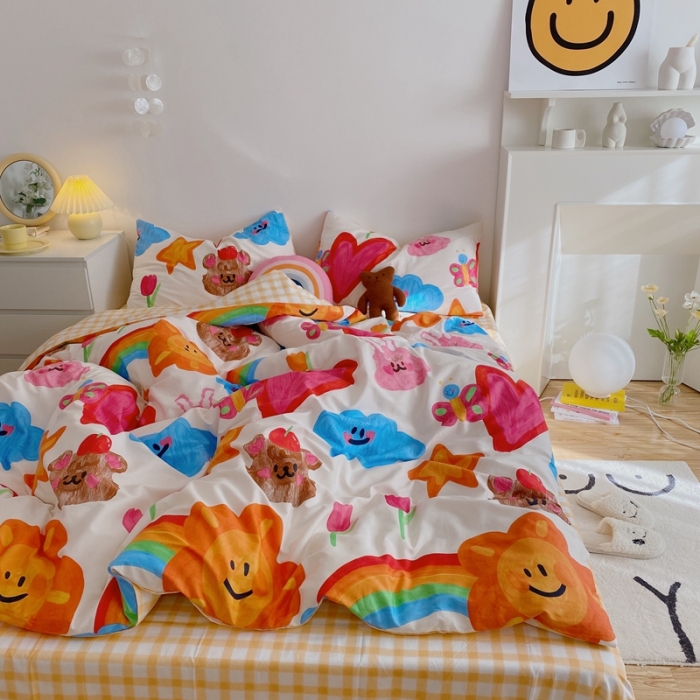 91家纺网 家纺一手货源 找家纺 星期八 2021新款13372你好春天系列四件套 彩绘童话