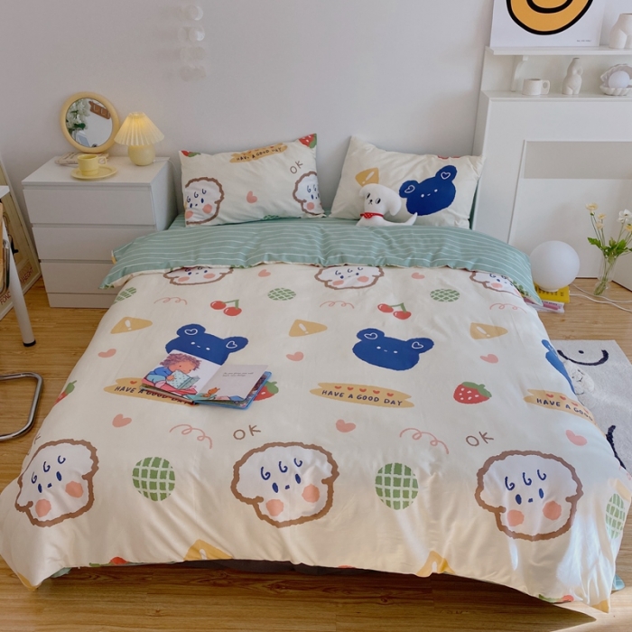 91家纺网 家纺一手货源 找家纺 星期八 2021新款13372你好春天系列四件套 草莓樱桃熊