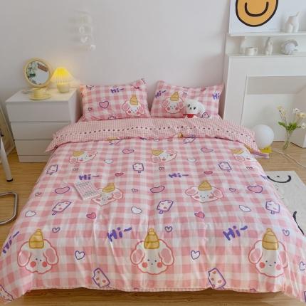 星期八 2021新款13372你好春天系列四件套 粉格汪