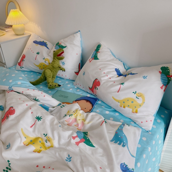 91家纺网 家纺一手货源 找家纺 星期八 2021新款13372你好春天系列四件套 恐龙世界