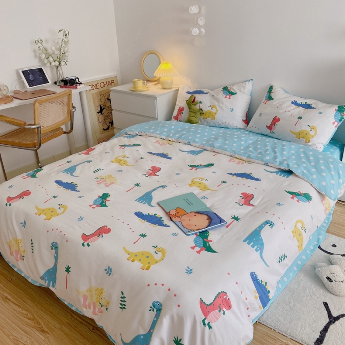 91家纺网 家纺一手货源 找家纺 星期八 2021新款13372你好春天系列四件套 恐龙世界