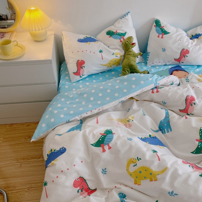 91家纺网 家纺一手货源 找家纺 星期八 2021新款13372你好春天系列四件套 恐龙世界