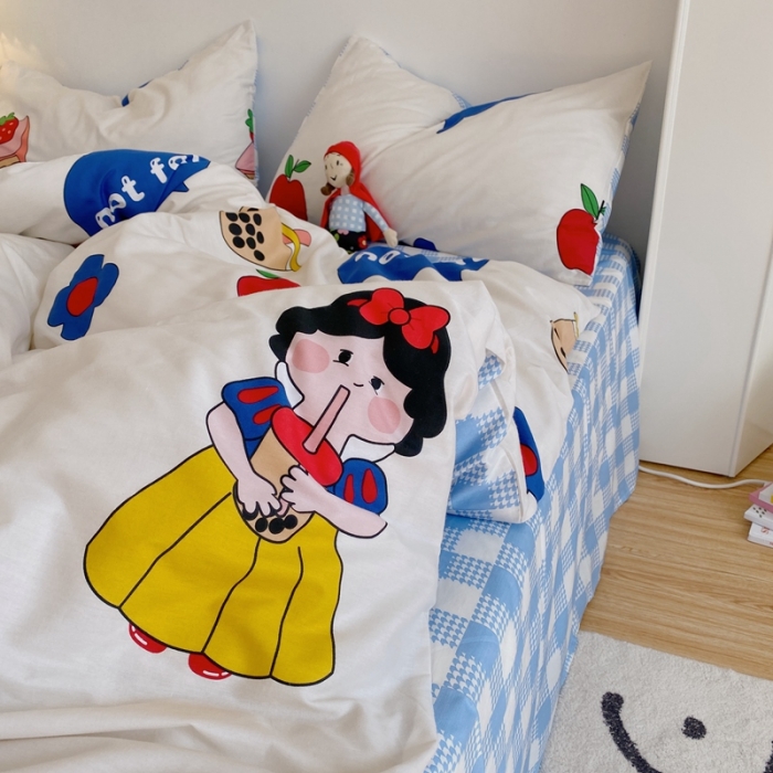 91家纺网 家纺一手货源 找家纺 星期八 2021新款13372你好春天系列四件套 奶茶妹妹