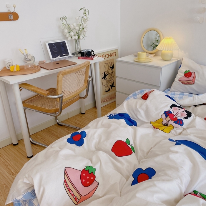 91家纺网 家纺一手货源 找家纺 星期八 2021新款13372你好春天系列四件套 奶茶妹妹