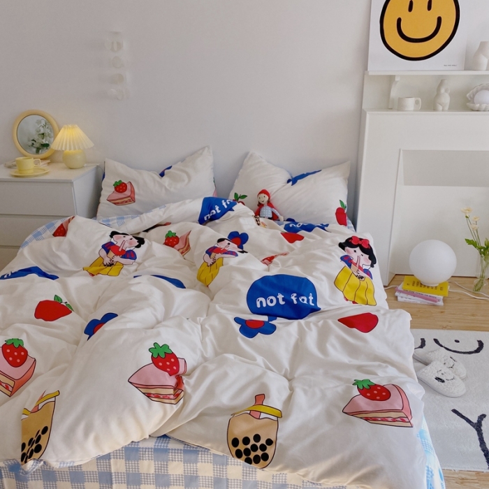 91家纺网 家纺一手货源 找家纺 星期八 2021新款13372你好春天系列四件套 奶茶妹妹