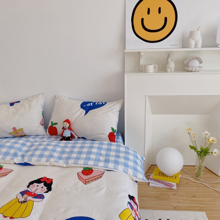 91家纺网 家纺一手货源 找家纺 星期八 2021新款13372你好春天系列四件套 奶茶妹妹