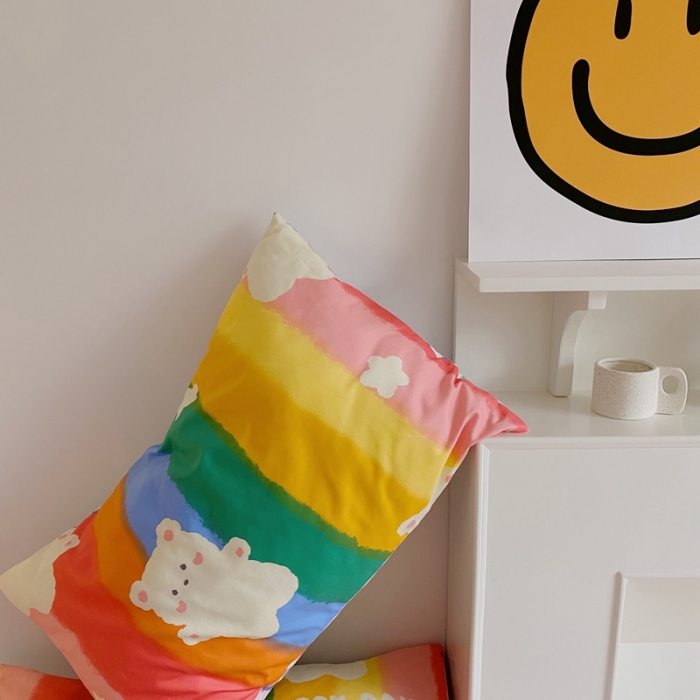 91家纺网 家纺一手货源 找家纺 星期八 2021新款13372你好春天系列四件套 七彩小熊