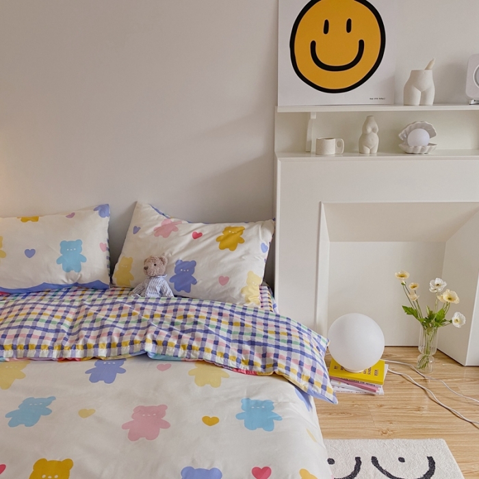 91家纺网 家纺一手货源 找家纺 星期八 2021新款13372你好春天系列四件套 糖果熊