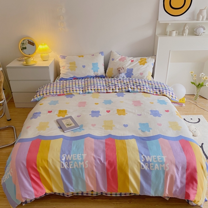 91家纺网 家纺一手货源 找家纺 星期八 2021新款13372你好春天系列四件套 糖果熊