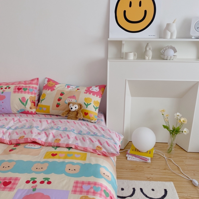 91家纺网 家纺一手货源 找家纺 星期八 2021新款13372你好春天系列四件套 兔子与熊