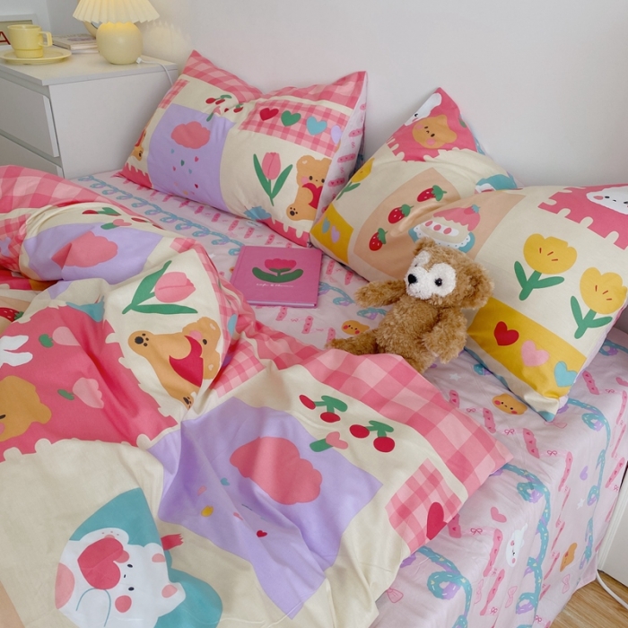 91家纺网 家纺一手货源 找家纺 星期八 2021新款13372你好春天系列四件套 兔子与熊