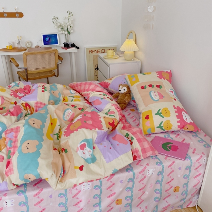 91家纺网 家纺一手货源 找家纺 星期八 2021新款13372你好春天系列四件套 兔子与熊