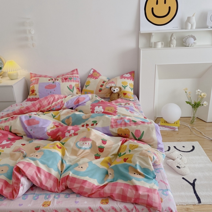 91家纺网 家纺一手货源 找家纺 星期八 2021新款13372你好春天系列四件套 兔子与熊