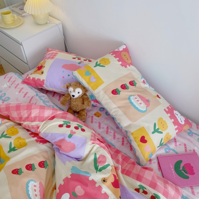 91家纺网 家纺一手货源 找家纺 星期八 2021新款13372你好春天系列四件套 兔子与熊