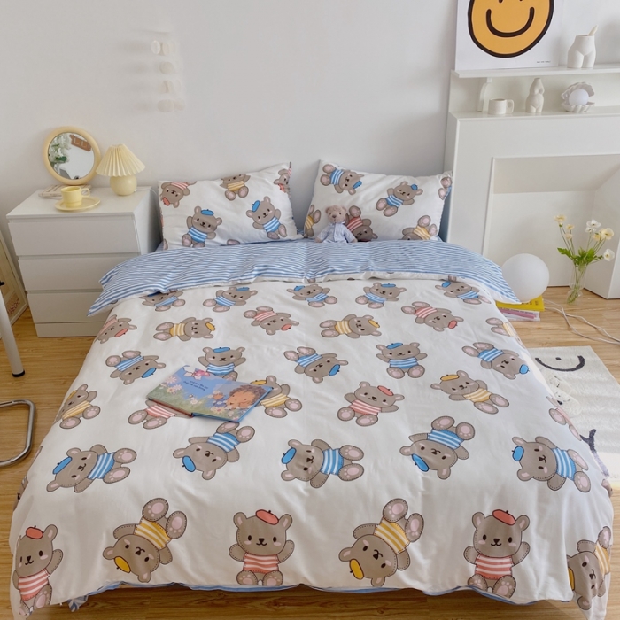 91家纺网 家纺一手货源 找家纺 星期八 2021新款13372你好春天系列四件套 小熊派对