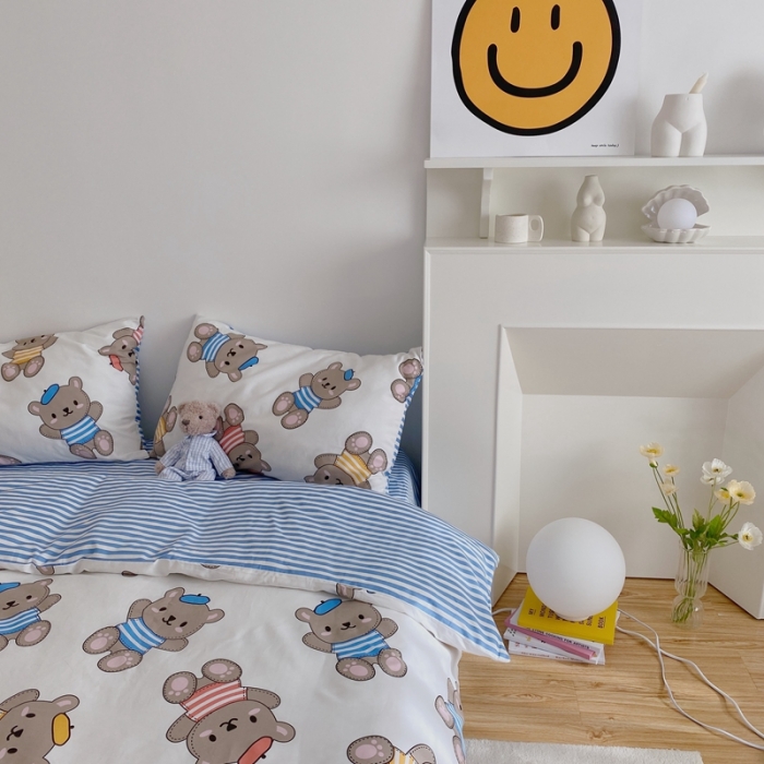 91家纺网 家纺一手货源 找家纺 星期八 2021新款13372你好春天系列四件套 小熊派对