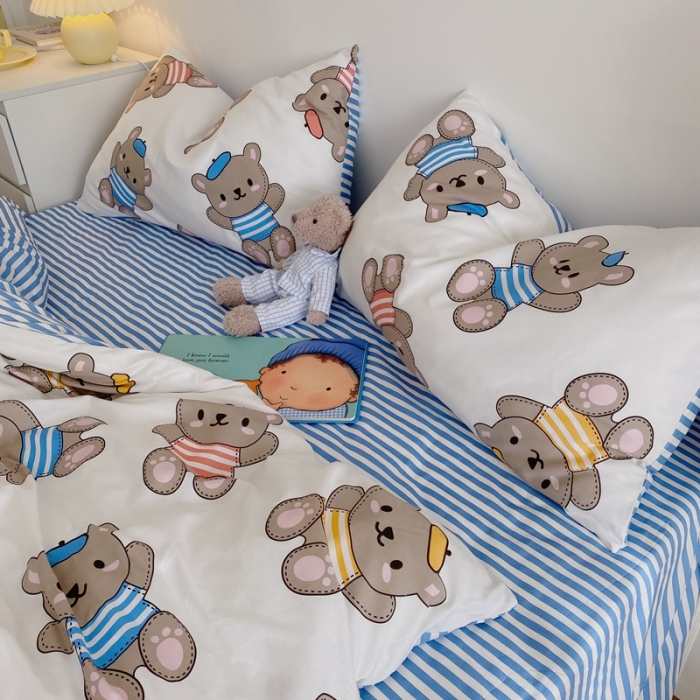 91家纺网 家纺一手货源 找家纺 星期八 2021新款13372你好春天系列四件套 小熊派对