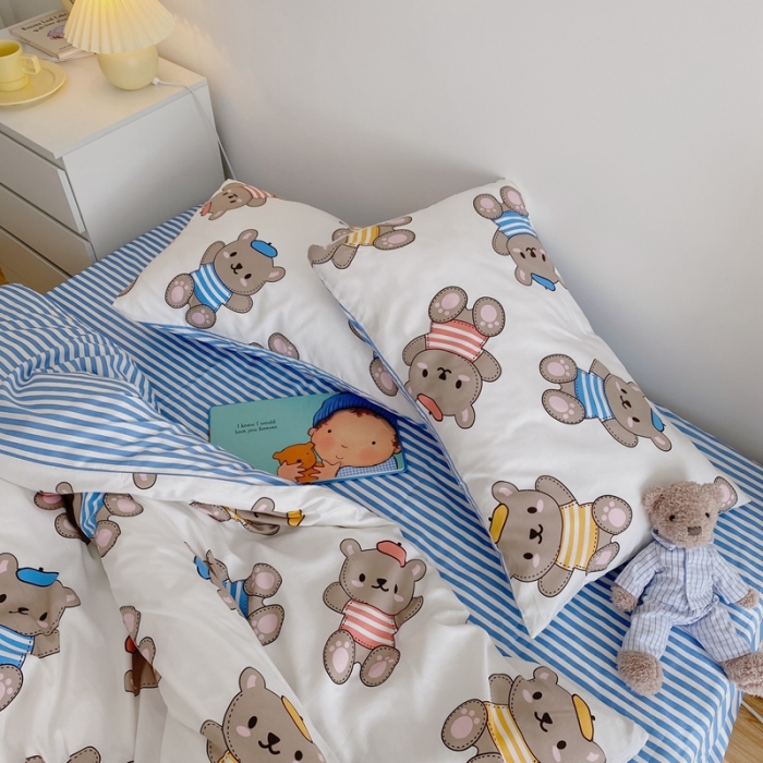 91家纺网 家纺一手货源 找家纺 星期八 2021新款13372你好春天系列四件套 小熊派对