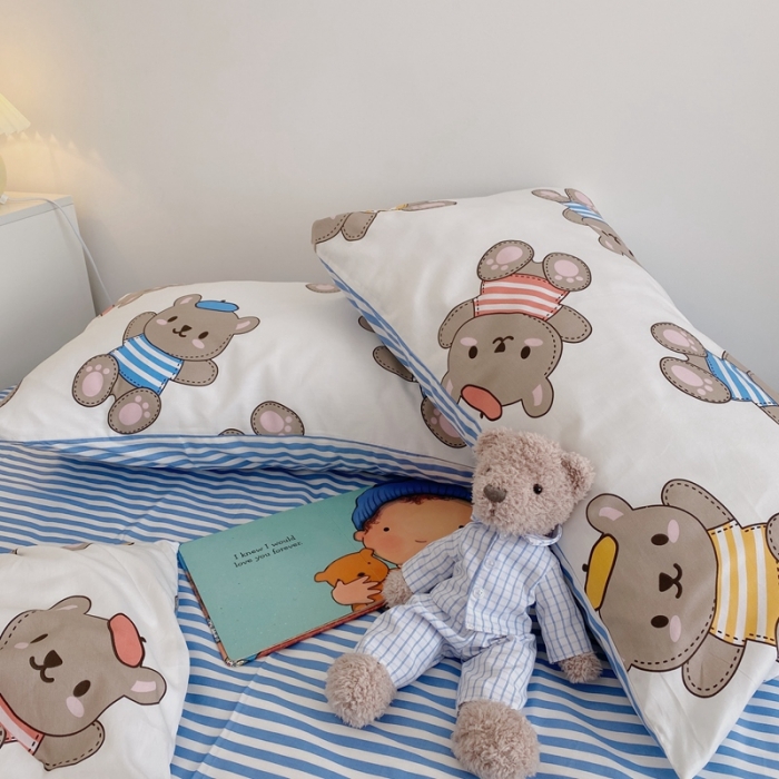 91家纺网 家纺一手货源 找家纺 星期八 2021新款13372你好春天系列四件套 小熊派对