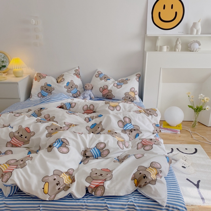 91家纺网 家纺一手货源 找家纺 星期八 2021新款13372你好春天系列四件套 小熊派对