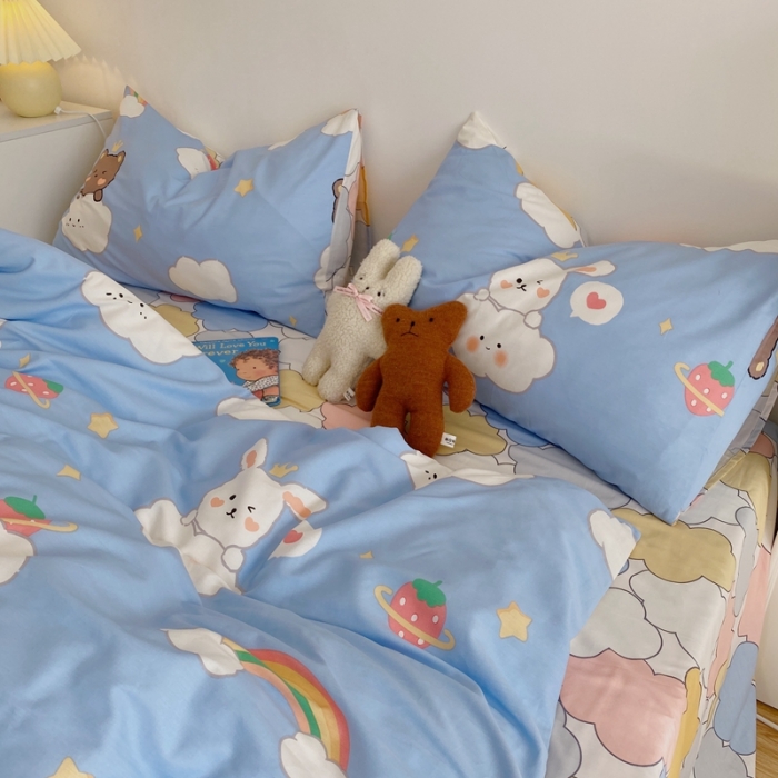 91家纺网 家纺一手货源 找家纺 星期八 2021新款13372你好春天系列四件套 云朵兔