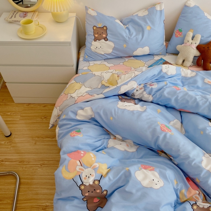 91家纺网 家纺一手货源 找家纺 星期八 2021新款13372你好春天系列四件套 云朵兔