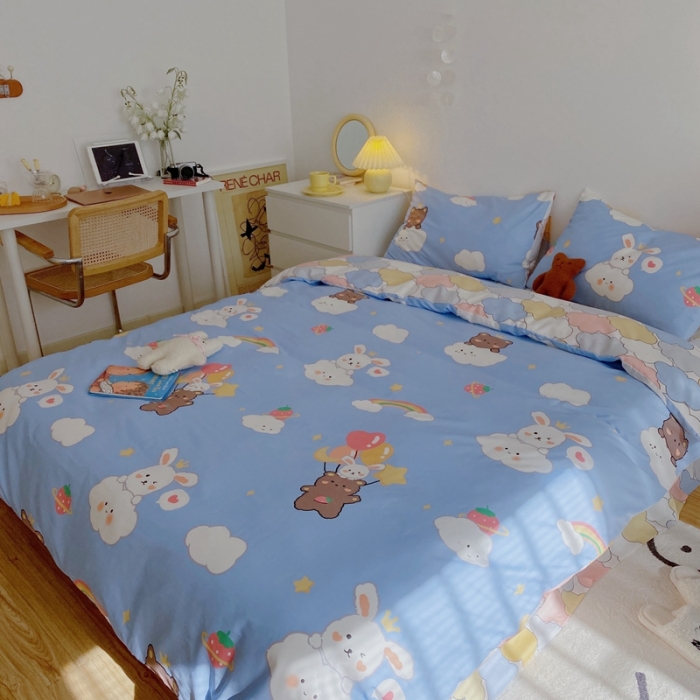 91家纺网 家纺一手货源 找家纺 星期八 2021新款13372你好春天系列四件套 云朵兔