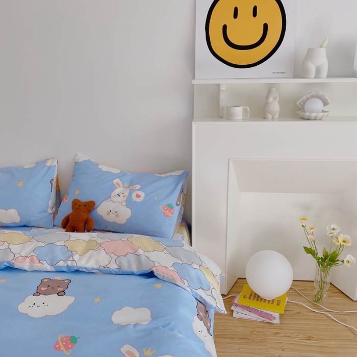 91家纺网 家纺一手货源 找家纺 星期八 2021新款13372你好春天系列四件套 云朵兔