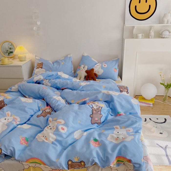 91家纺网 家纺一手货源 找家纺 星期八 2021新款13372你好春天系列四件套 云朵兔