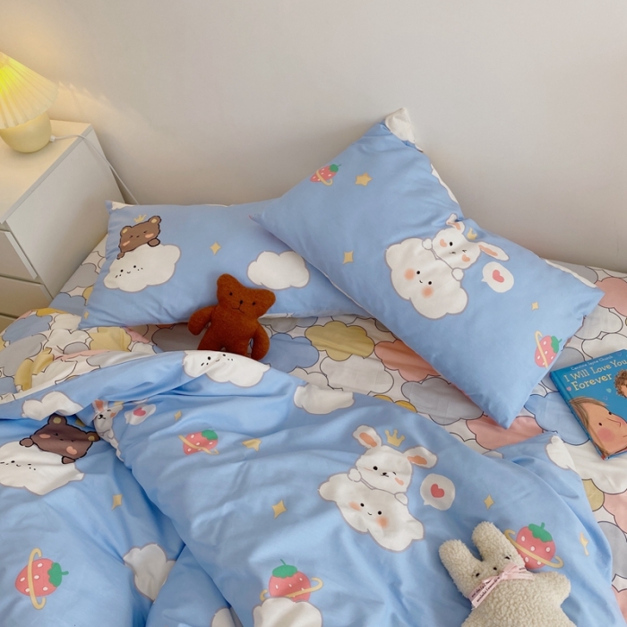 91家纺网 家纺一手货源 找家纺 星期八 2021新款13372你好春天系列四件套 云朵兔