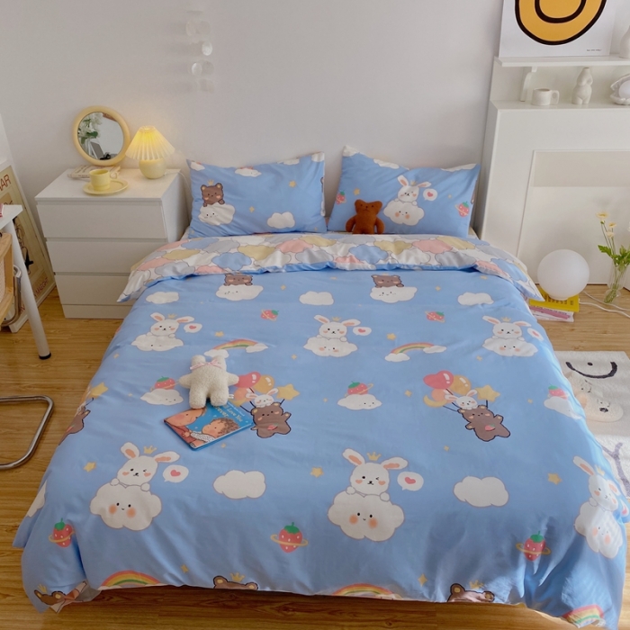 91家纺网 家纺一手货源 找家纺 星期八 2021新款13372你好春天系列四件套 云朵兔