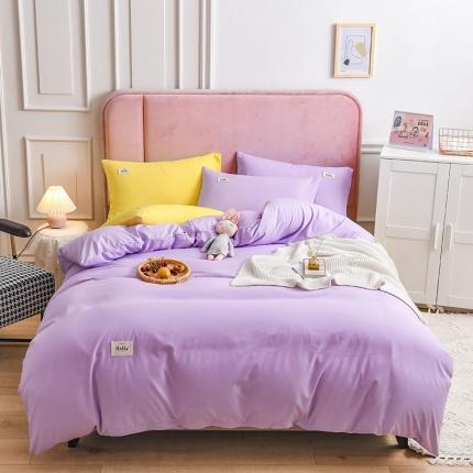 91家纺网 家纺一手货源 找家纺 秋艳家纺 2023新款秦至棉纯色双拼四件套 浅紫+淡黄