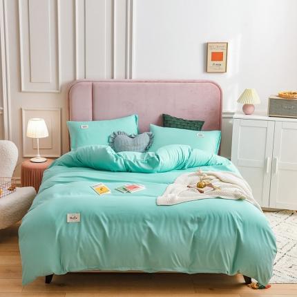 91家纺网 家纺一手货源 找家纺 秋艳家纺 2023新款秦至棉纯色双拼四件套 水绿