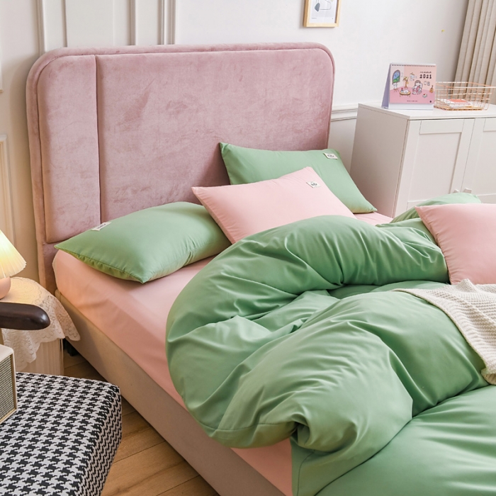 91家纺网 家纺一手货源 找家纺 秋艳家纺 2023新款秦至棉纯色双拼四件套 果绿+玉