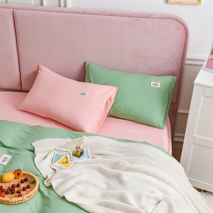 91家纺网 家纺一手货源 找家纺 秋艳家纺 2023新款秦至棉纯色双拼四件套 果绿+玉