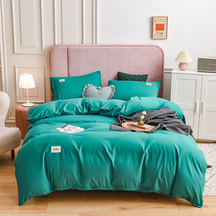 91家纺网 家纺一手货源 找家纺 秋艳家纺 2023新款秦至棉纯色双拼四件套 墨绿