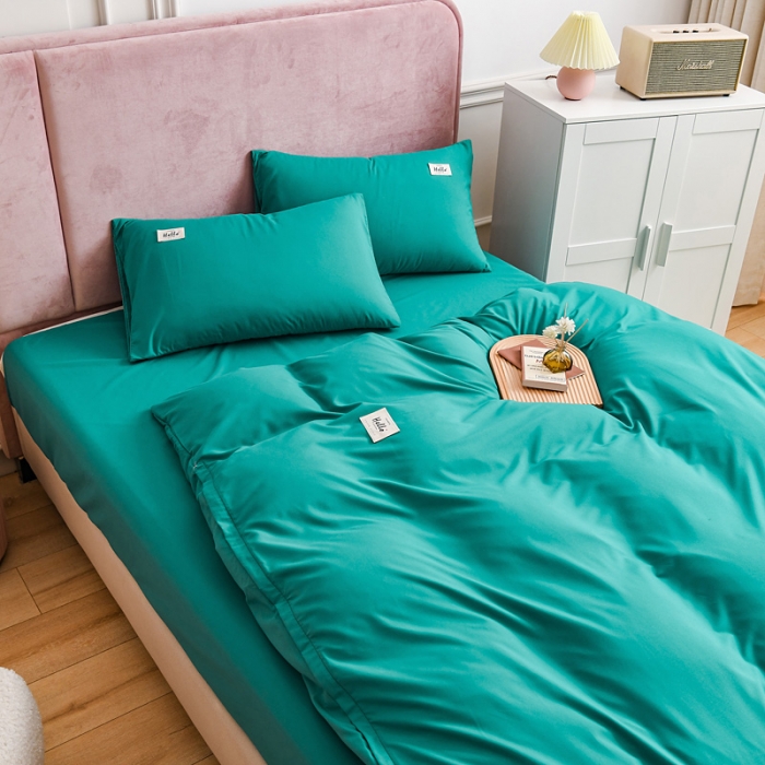 91家纺网 家纺一手货源 找家纺 秋艳家纺 2023新款秦至棉纯色双拼四件套 墨绿