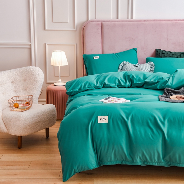 91家纺网 家纺一手货源 找家纺 秋艳家纺 2023新款秦至棉纯色双拼四件套 墨绿