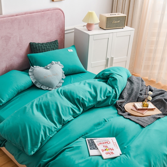91家纺网 家纺一手货源 找家纺 秋艳家纺 2023新款秦至棉纯色双拼四件套 墨绿