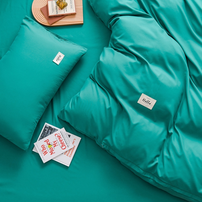 91家纺网 家纺一手货源 找家纺 秋艳家纺 2023新款秦至棉纯色双拼四件套 墨绿