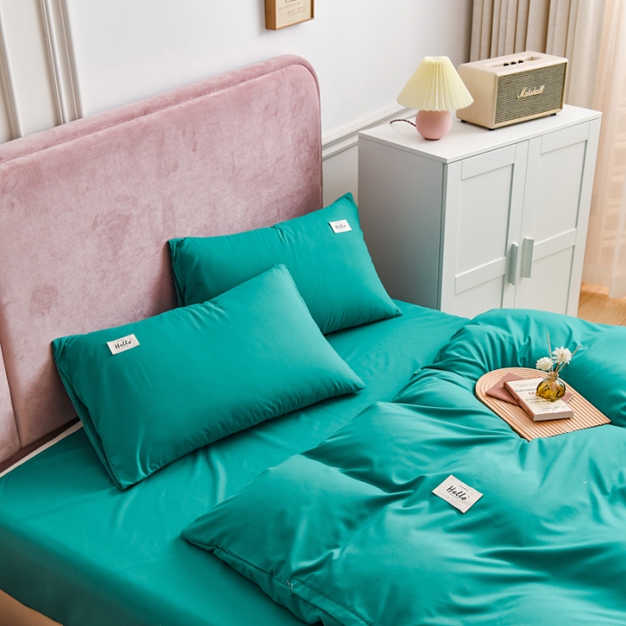 91家纺网 家纺一手货源 找家纺 秋艳家纺 2023新款秦至棉纯色双拼四件套 墨绿