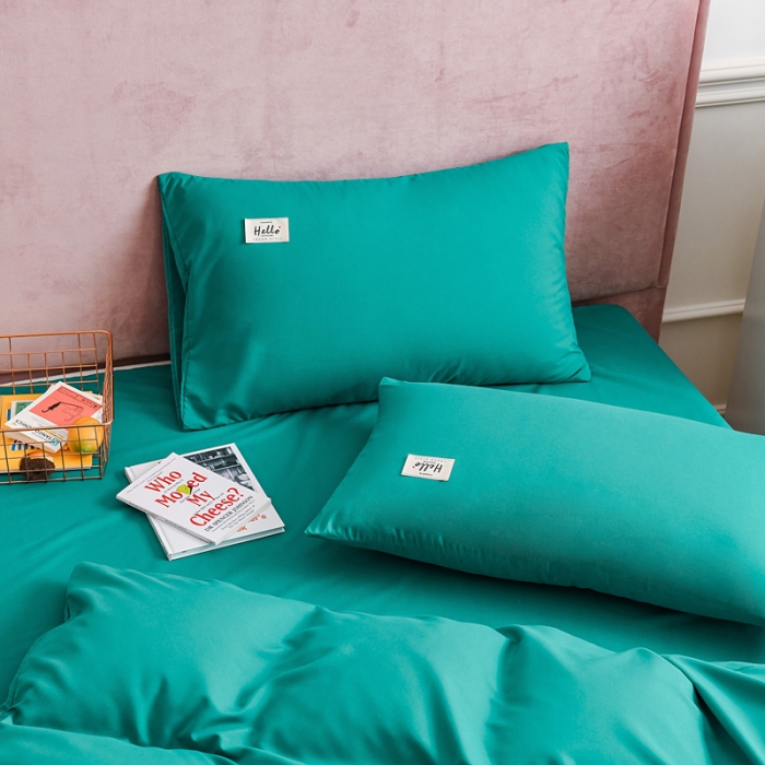 91家纺网 家纺一手货源 找家纺 秋艳家纺 2023新款秦至棉纯色双拼四件套 墨绿