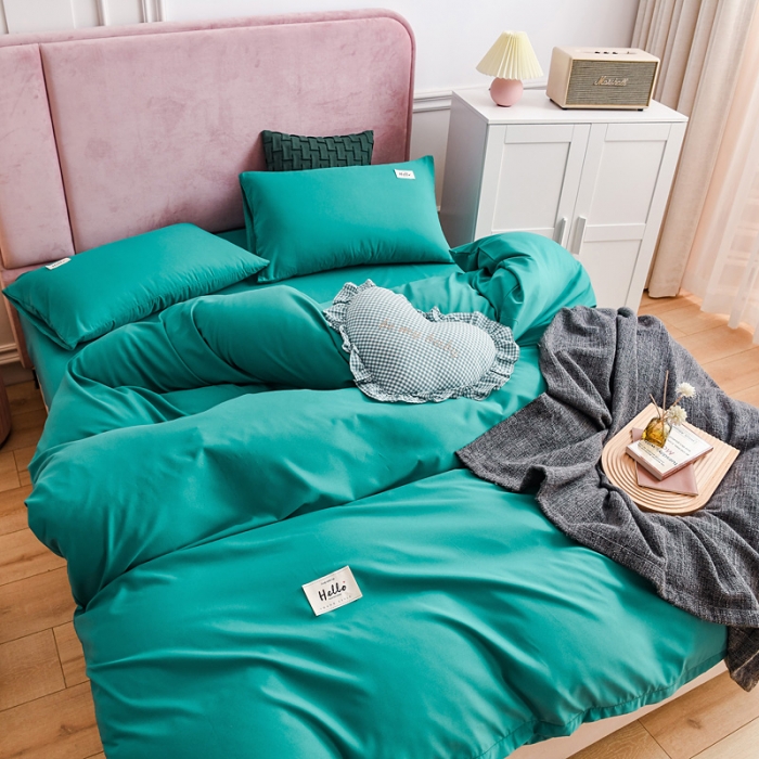 91家纺网 家纺一手货源 找家纺 秋艳家纺 2023新款秦至棉纯色双拼四件套 墨绿