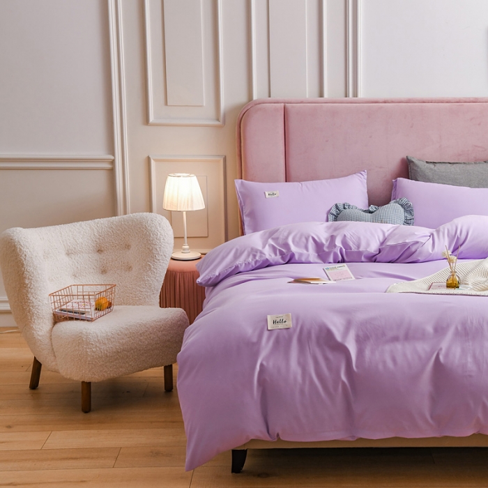 91家纺网 家纺一手货源 找家纺 秋艳家纺 2023新款秦至棉纯色双拼四件套 浅紫