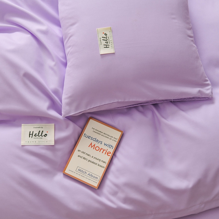 91家纺网 家纺一手货源 找家纺 秋艳家纺 2023新款秦至棉纯色双拼四件套 浅紫