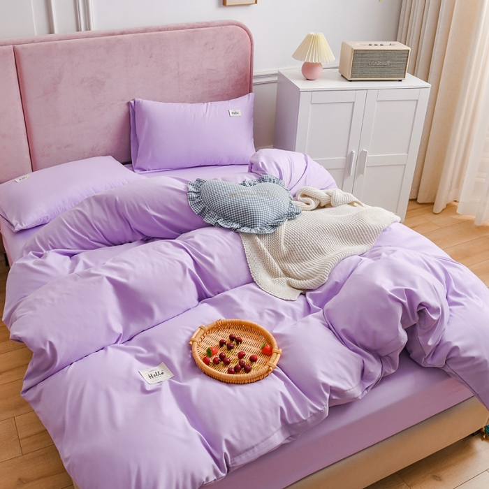 91家纺网 家纺一手货源 找家纺 秋艳家纺 2023新款秦至棉纯色双拼四件套 浅紫