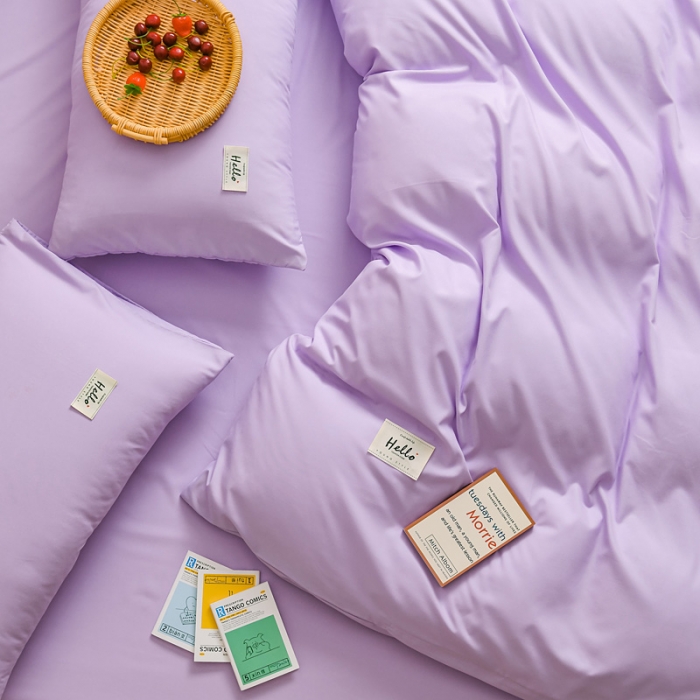 91家纺网 家纺一手货源 找家纺 秋艳家纺 2023新款秦至棉纯色双拼四件套 浅紫