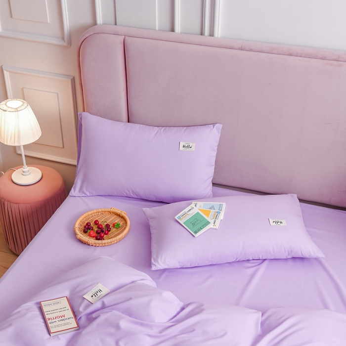 91家纺网 家纺一手货源 找家纺 秋艳家纺 2023新款秦至棉纯色双拼四件套 浅紫